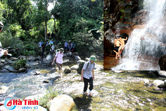Mặc dù hiện tại còn rất hoang sơ nhưng thác Vũ Môn đã thu hút được sự quan tâm của nhiều du khách ưa khám phá thiên nhiên. Ảnh: Thu Hà