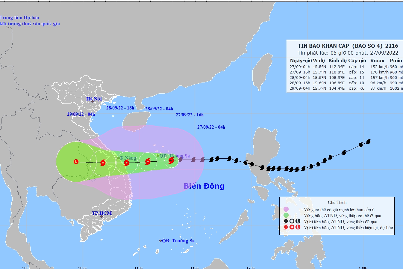 Đài Khí tượng thủy văn Hà Tĩnh thông tin về hướng di chuyển của bão số 4